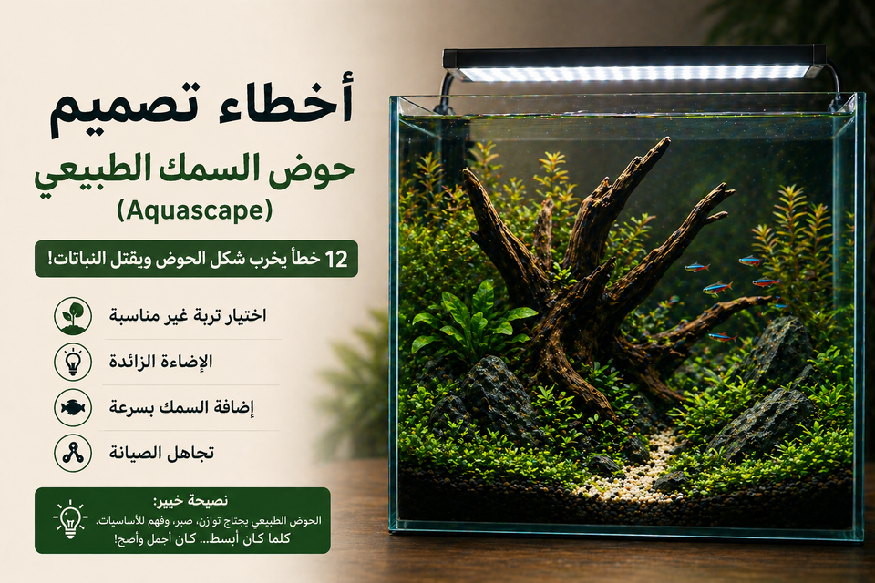 أخطاء تصميم حوض السمك الطبيعي (Aquascape): 12 خطأ يخرب شكل الحوض ويقتل النباتات