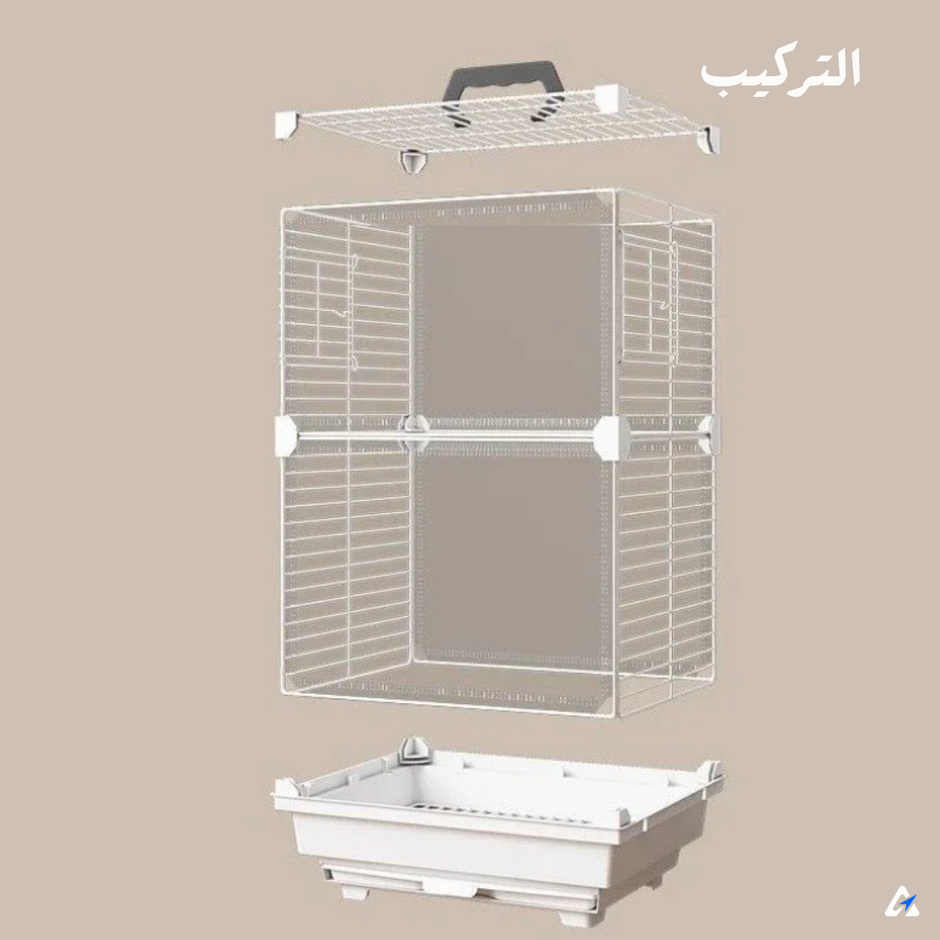 قفص ببغاء بطابقين مع شباك علوي وصينية سحب – مساحة واسعة