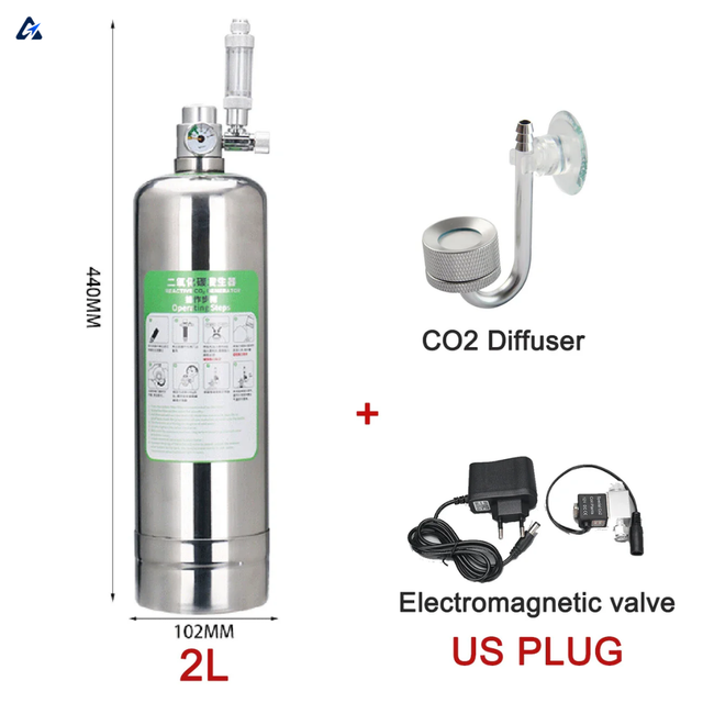 Aquarium CO2 Generator System - Stainless Steel Cylinder Kit for Planted Tanks 1L/2L