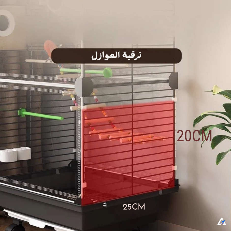 قفص ببغاء بطابقين مع شباك علوي وصينية سحب – مساحة واسعة