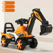 Toy excavator with orange and black colors on a beige background