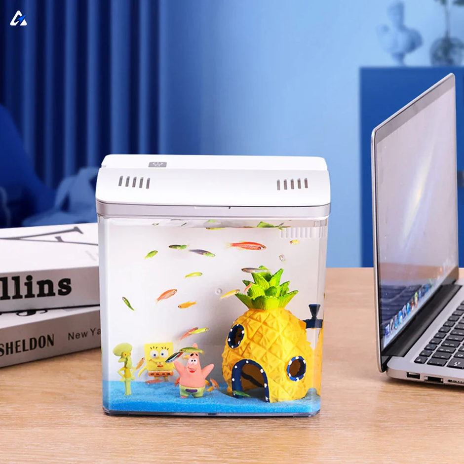 حوض أسماك بيتا صغير مع إضاءة LED ومضخة صامتة – حوض مكتبي للمنزل والمكتب
