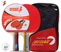 Two table tennis rackets with a carrying case and balls on a white background, featuring the Regail brand.