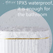 Product with water droplets on a light blue background, text indicating waterproof feature.