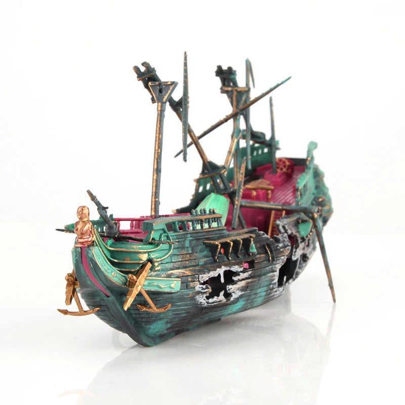 Model of a pirate ship with detailed features on a white background
