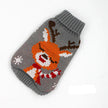 Gray knitted dog sweater with a reindeer design on a white background
