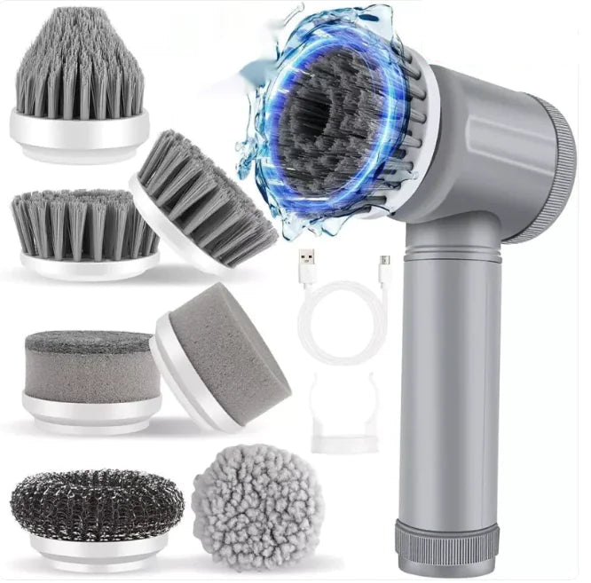 8-in-1 handheld cleaning brush with multiple attachments on a white background