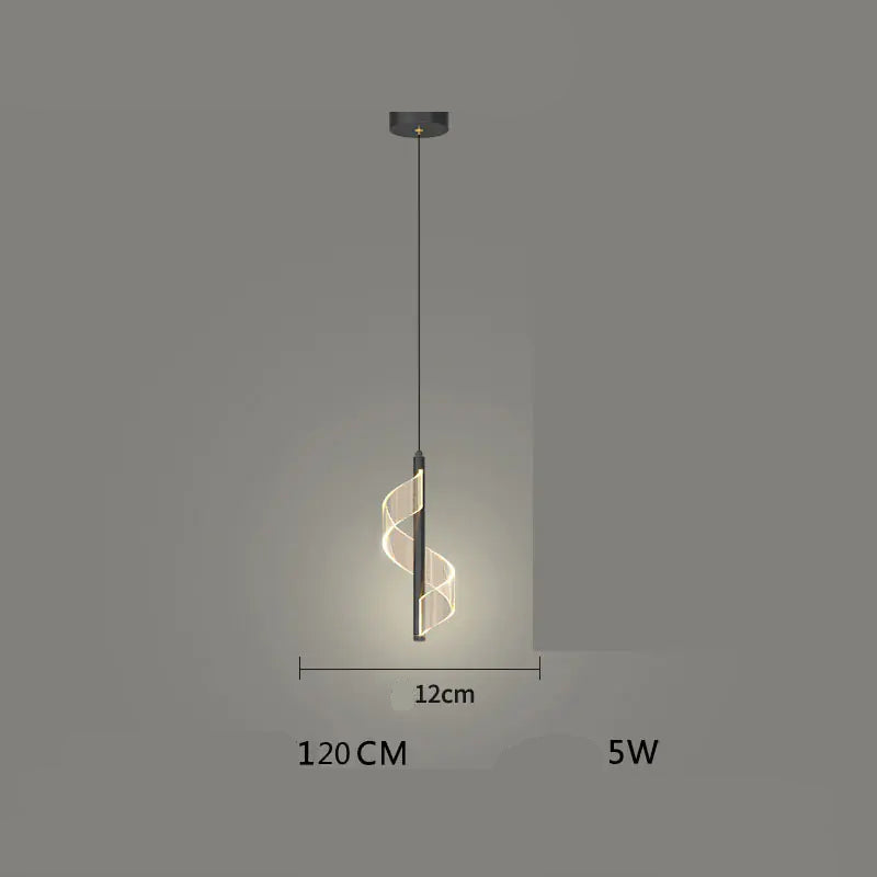 Modern pendant light with dimensions and specifications on a gray background