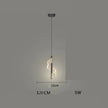 Modern pendant light with dimensions and specifications on a gray background