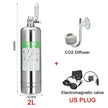 CO2 tank with CO2 diffuser, electromagnetic valve, and power adapter on a white background
