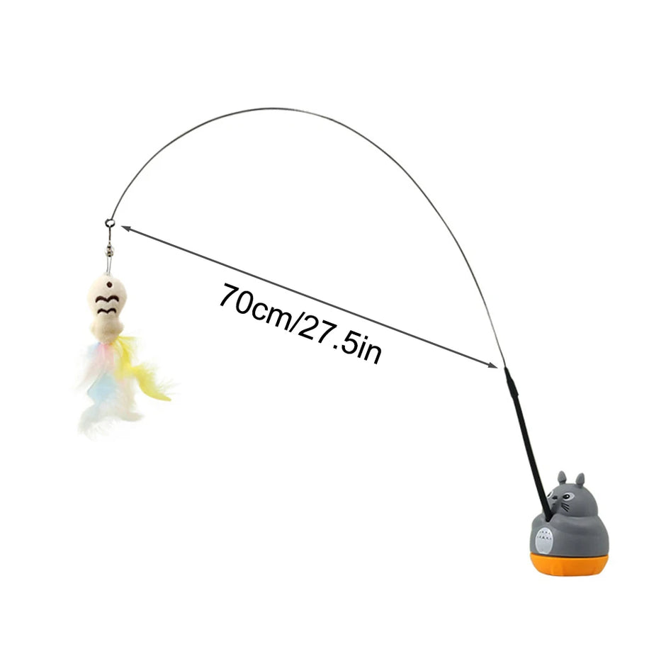 Cat toy with a fishing rod and hanging figures on a white background