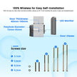 Technical diagram of a door viewer system with specifications and screws sizes on a blue background.