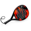 Paddle with red and black design on a white background
