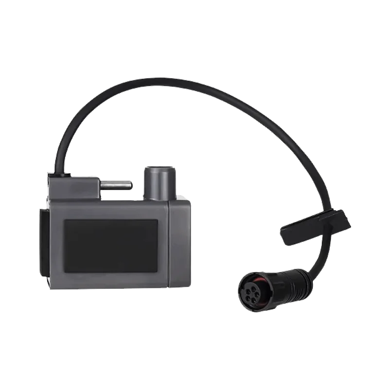 Electronic device with a cable and connector on a white background