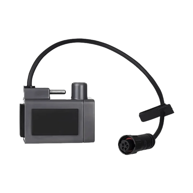 Electronic device with a cable and connector on a white background