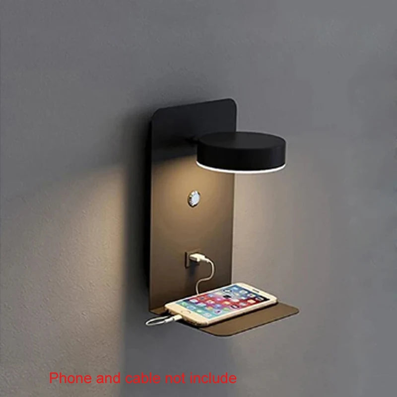 مصباح جداري LED Art Deco مع منفذ USB للشحن ومفتاح لمس – أسود وأبيض