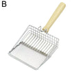 Metal mesh tool with a wooden handle on a white background