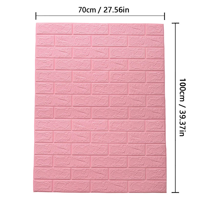 Pink brick-patterned wall panel with dimensions on a white background