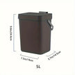 Dark brown trash bin with dimensions labeled on a white background