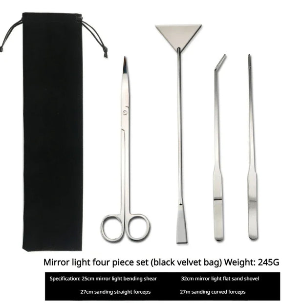 4-Piece Aquarium Maintenance Tool Set - Stainless Steel Scissors, Tweezers & Sand Shovel for Fish Tanks