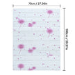 Sheet of paper with dandelion design and measurements on a white background