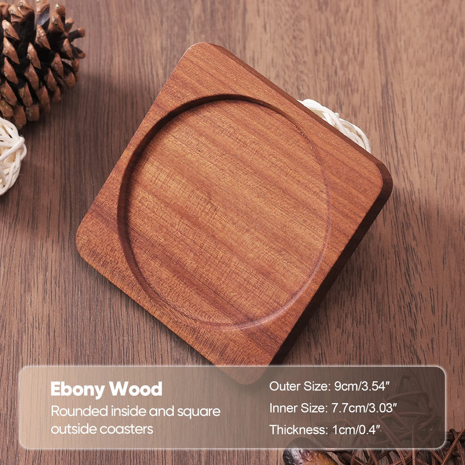 Wooden coaster with specifications on a wooden surface