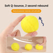 Yellow ball with text about soft Q-bounce and 2 second rebound on a beige background