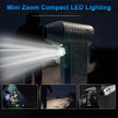 Compact LED lighting device with zoom feature, used in various settings.