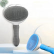 Pet grooming brush with gray bristle head and black handle on a white background