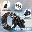 Black bicycle lock with features highlighted on a blue and gray gradient background