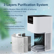 Air purifier with 3-layer purification system on a blue background