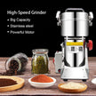 High-speed grinder with ingredients and products on a table
