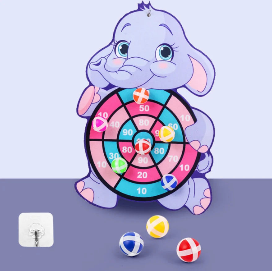 Children's dartboard with elephant design on a purple background