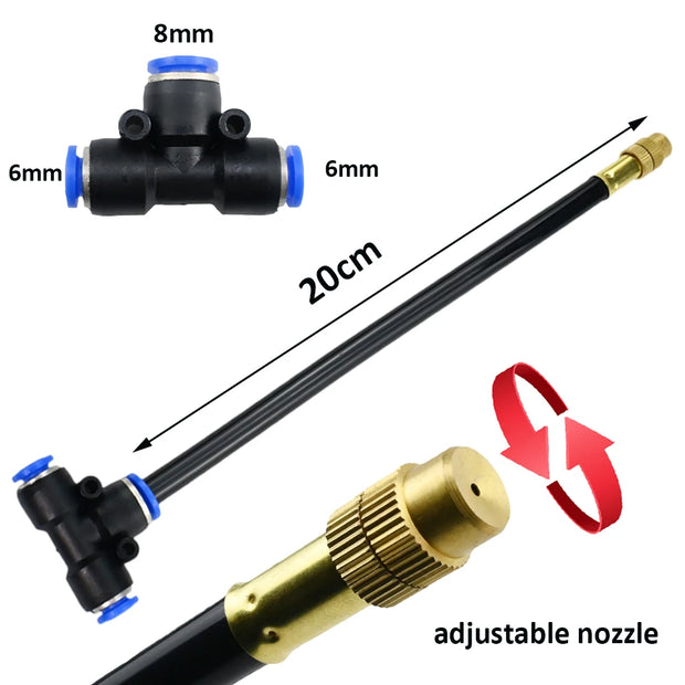 Pressure washer nozzle with adjustable nozzle and measurements on a white background