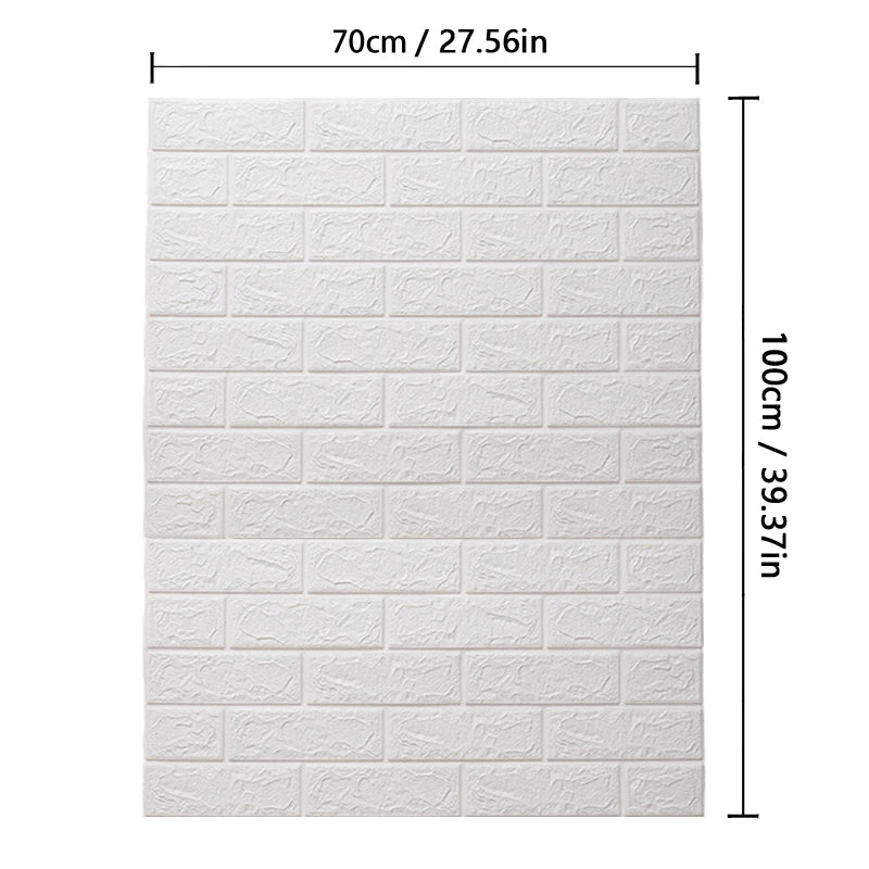 White brick-patterned wall panel with dimensions on a white background