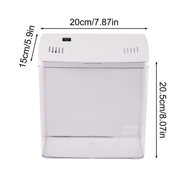 White electronic device with dimensions labeled on a white background