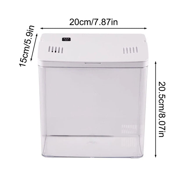 White electronic device with dimensions labeled on a white background