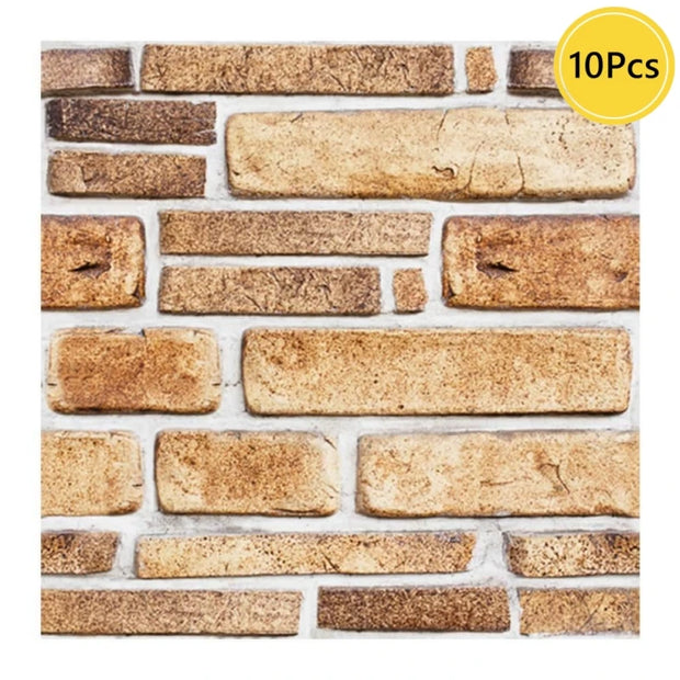 Set of 10 brick-shaped wall stickers on a white background with a yellow label indicating '10Pcs'.