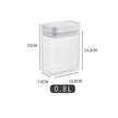 Clear storage container with dimensions and volume label on a white background