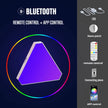 Purple triangular device with Bluetooth connectivity features on a dark background