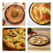 Four different pizzas shown in a collage format.