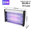 20W UV lamp with dimensions and suggested usage area on a white background