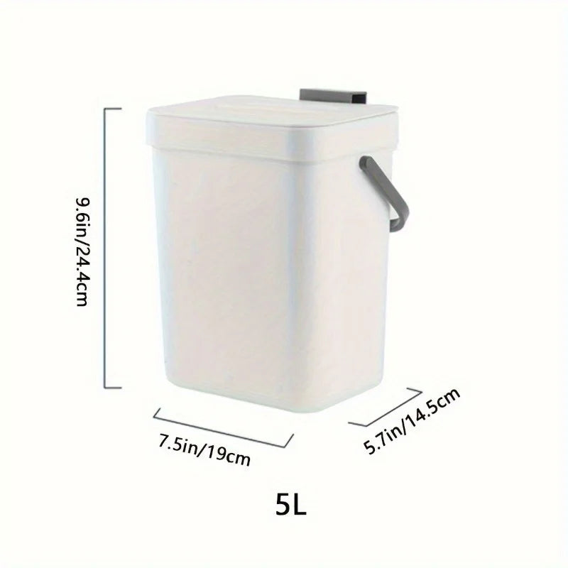 White bucket with dimensions labeled on a white background