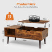 Wooden coffee table with storage compartments and weight capacity indicators on a white background