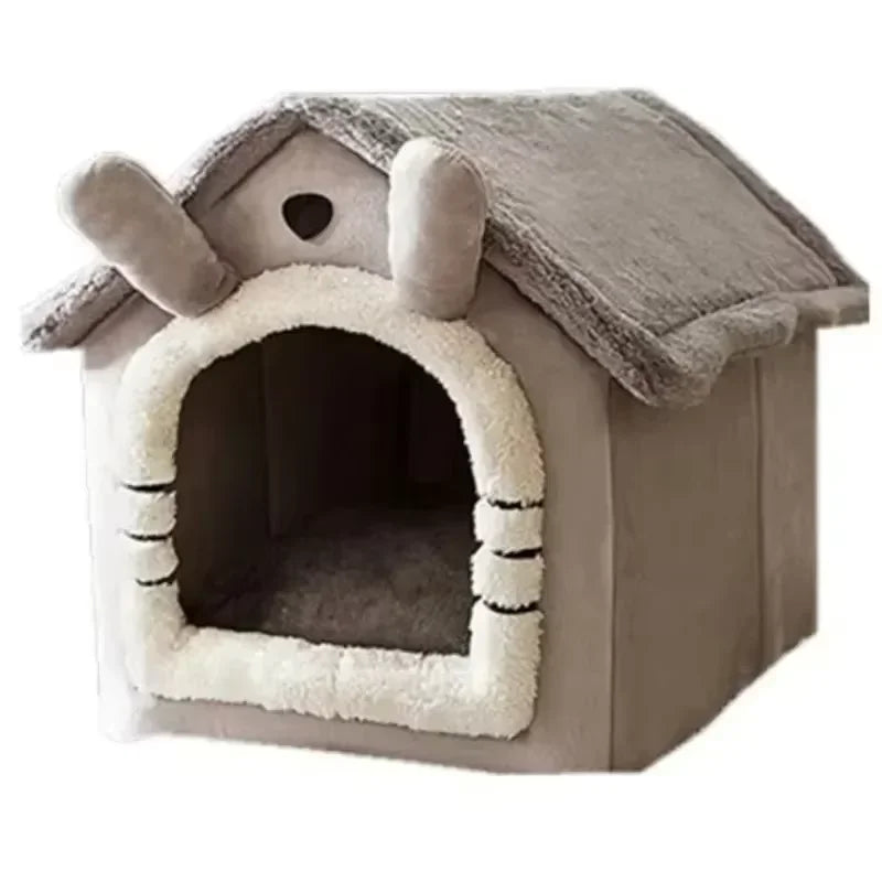 Pet house with a soft interior on a white background