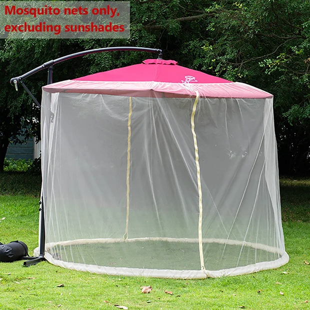 Mosquito net for a gazebo on grass with trees in the background
