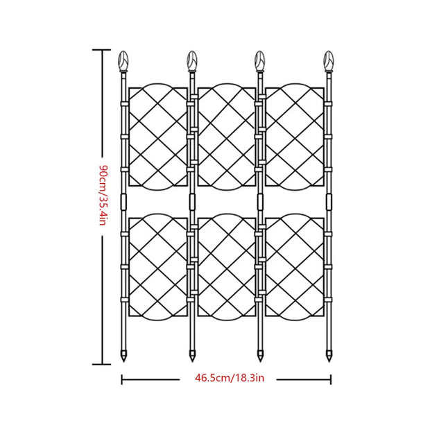 Black and white diagram of a decorative screen with dimensions on a white background