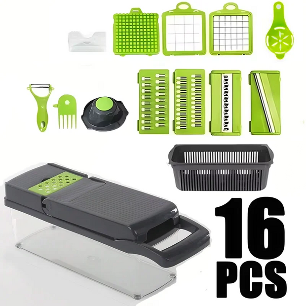 Multi-Blade Vegetable Grater & Slicer Set – 16-Piece Stainless Steel Kitchen Tool