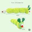 Green caterpillar-shaped cleaning brush with size measurements on a light green background
