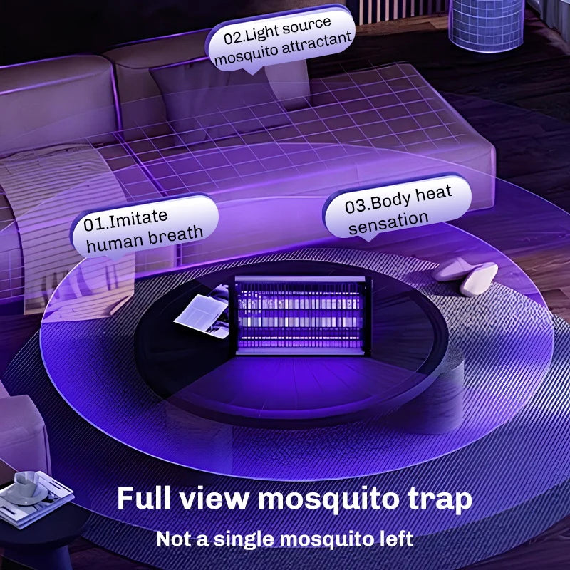 Mosquito trap with labeled features and a dark background